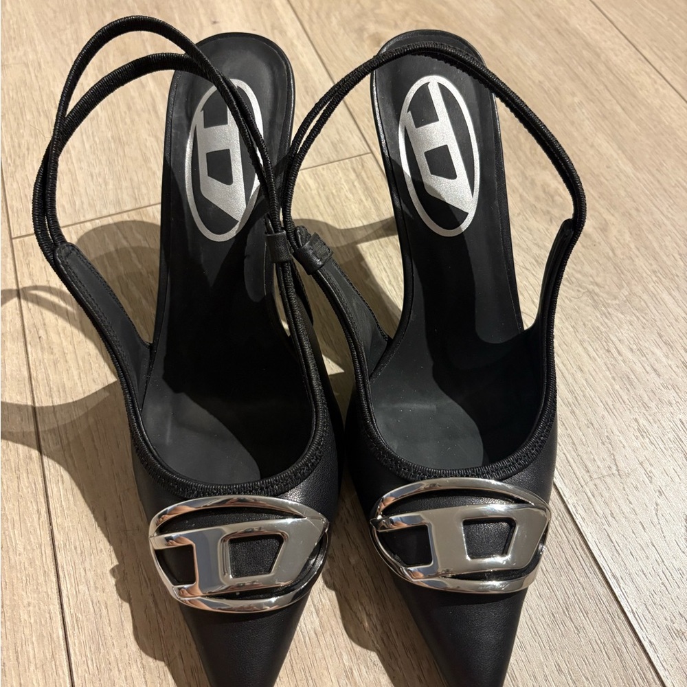 Diesel Black Heels with Silver Accent